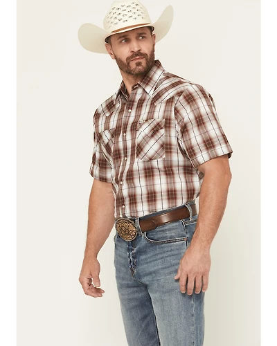 Ely Walker Men's Plaid Print Short Sleeve Snap Western Shirt