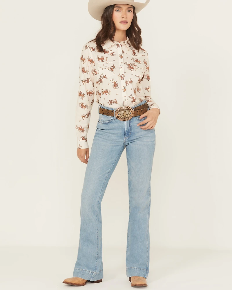 Wrangler Retro Women's Jordyn Medium Wash Mid Rise Bailey Trouser Stretch Denim Jeans
