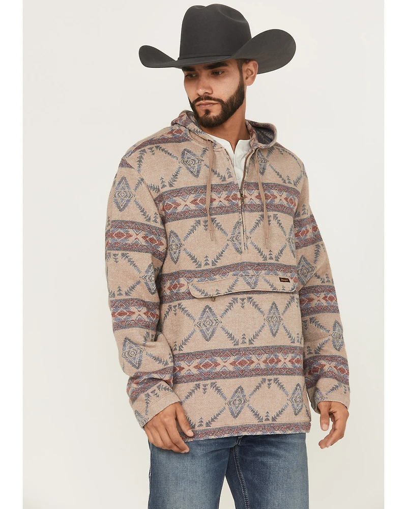 Wrangler Men's Southwestern Print 1/4 Zip Hooded Pullover