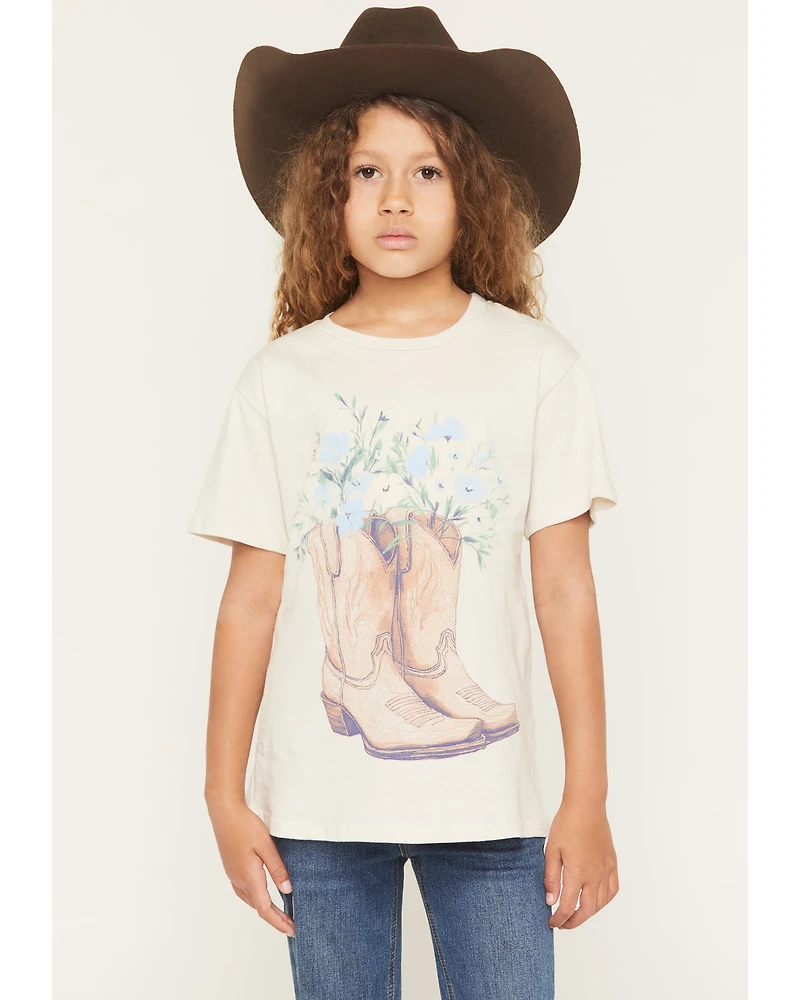 Originality Girls' Floral Boot Short Sleeve Graphic T-Shirt