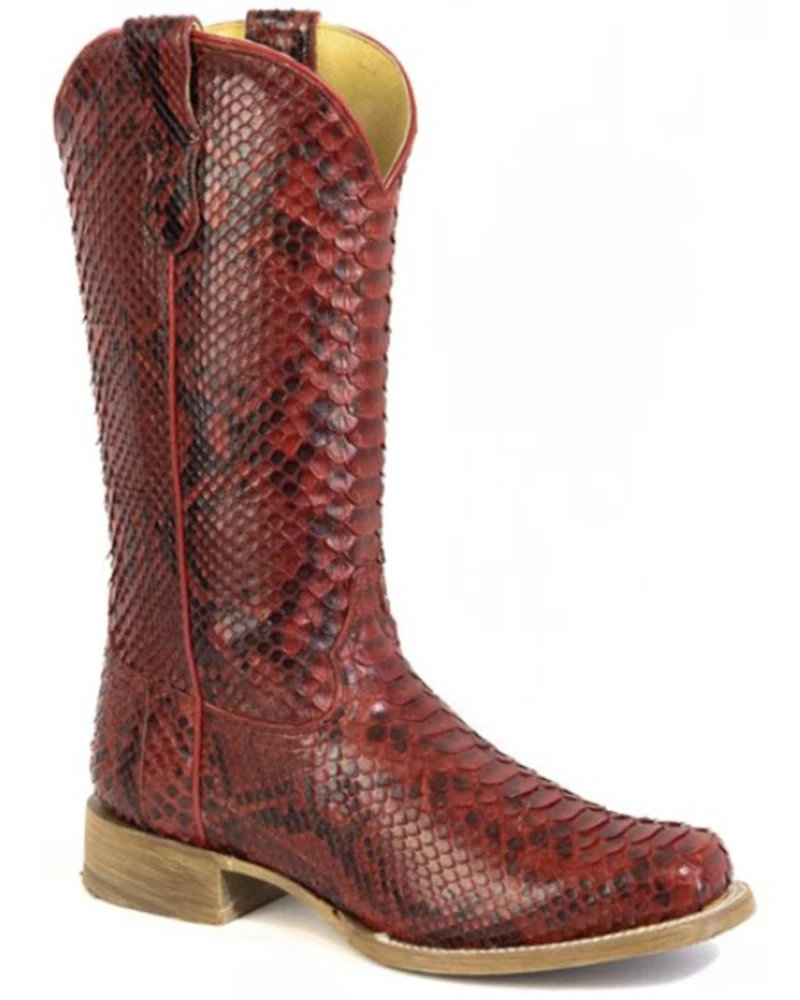 Roper Women's Fire Red Exotic Python Western Boots - Square Toe