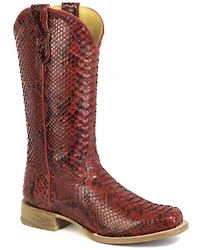Roper Women's Fire Red Exotic Python Western Boots - Square Toe