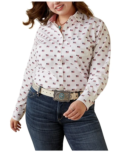Ariat Women's Kirby USA Print Button-Down Long Sleeve Stretch Western Shirt - Plus