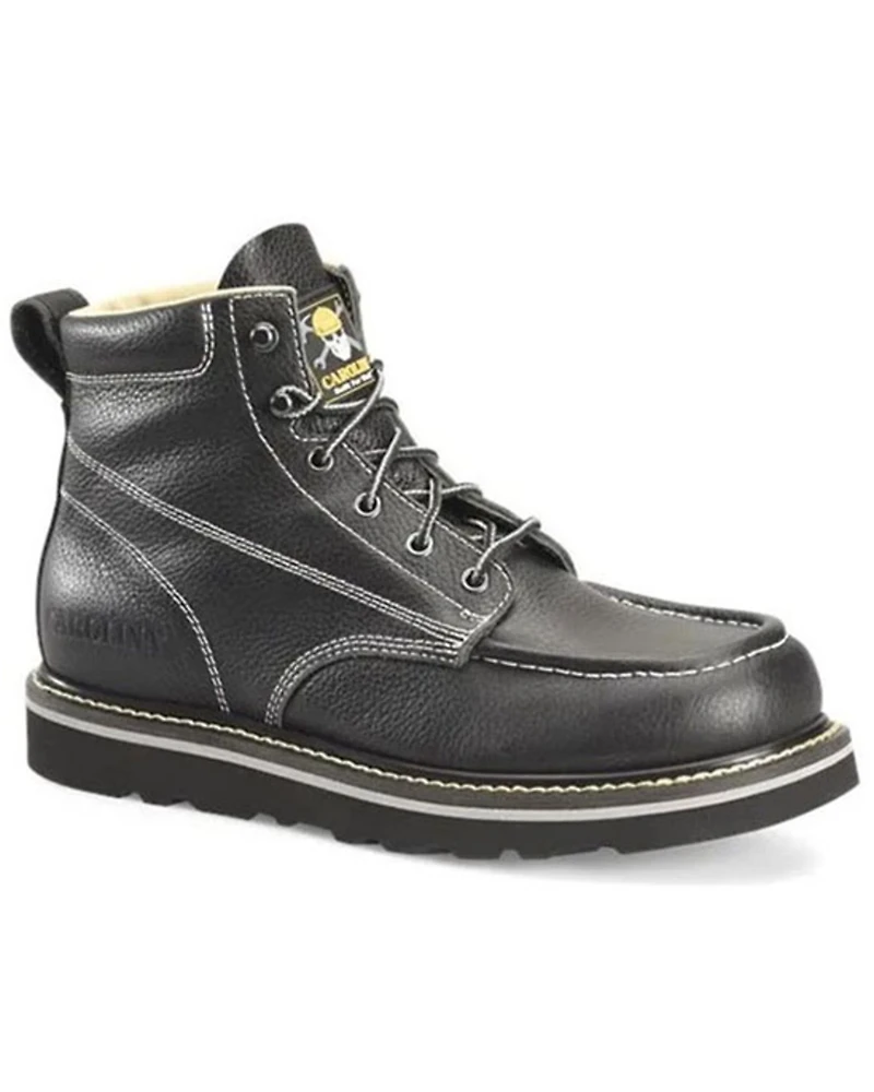 Carolina Men's Black 6" Flatiron Wedge Lace-Up Full-Grain Work Boot - Moc Toe