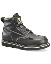 Carolina Men's Black 6" Flatiron Wedge Lace-Up Full-Grain Work Boot - Moc Toe