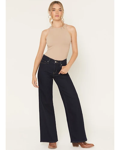 Levi's Women's Darkest Sky Dark Wash Mid Rise Shaping Wide Leg Stretch Denim Jeans