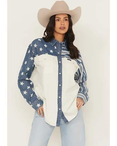 Wrangler Retro Women's Stars and Stripes Long Sleeve Snap Western Shirt