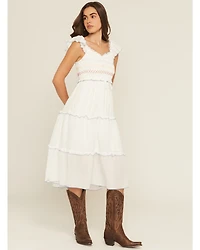 Wild Moss Women's Smocked Ruffle Sleeve Midi Dress