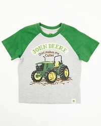 John Deere Toddler Boys' Dirt Makes Me Cuter Short Sleeve Raglan T-Shirt