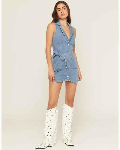 Show Me Your Mumu Women's Fairfield Sleeveless Tie Waist Denim Vest Mini Dress