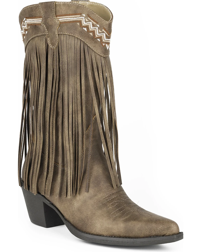 Roper Women's Fringe Faux Leather Western Boots - Snip Toe