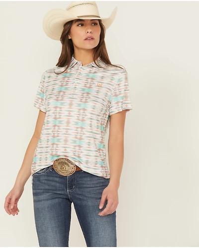 Cinch Women's Southwestern Print Short Sleeve Button-Down Polo