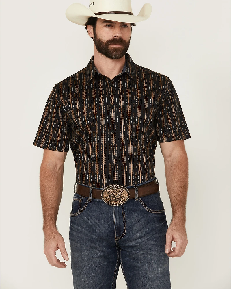 Cody James Men's Cactus Dobby Striped Print Short Sleeve Button-Down Stretch Western Shirt