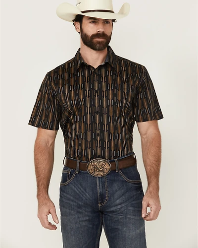 Cody James Men's Cactus Dobby Striped Print Short Sleeve Button-Down Stretch Western Shirt