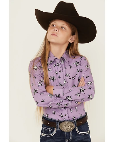Cruel Girl Girls' Star Print Long Sleeve Snap Western Shirt