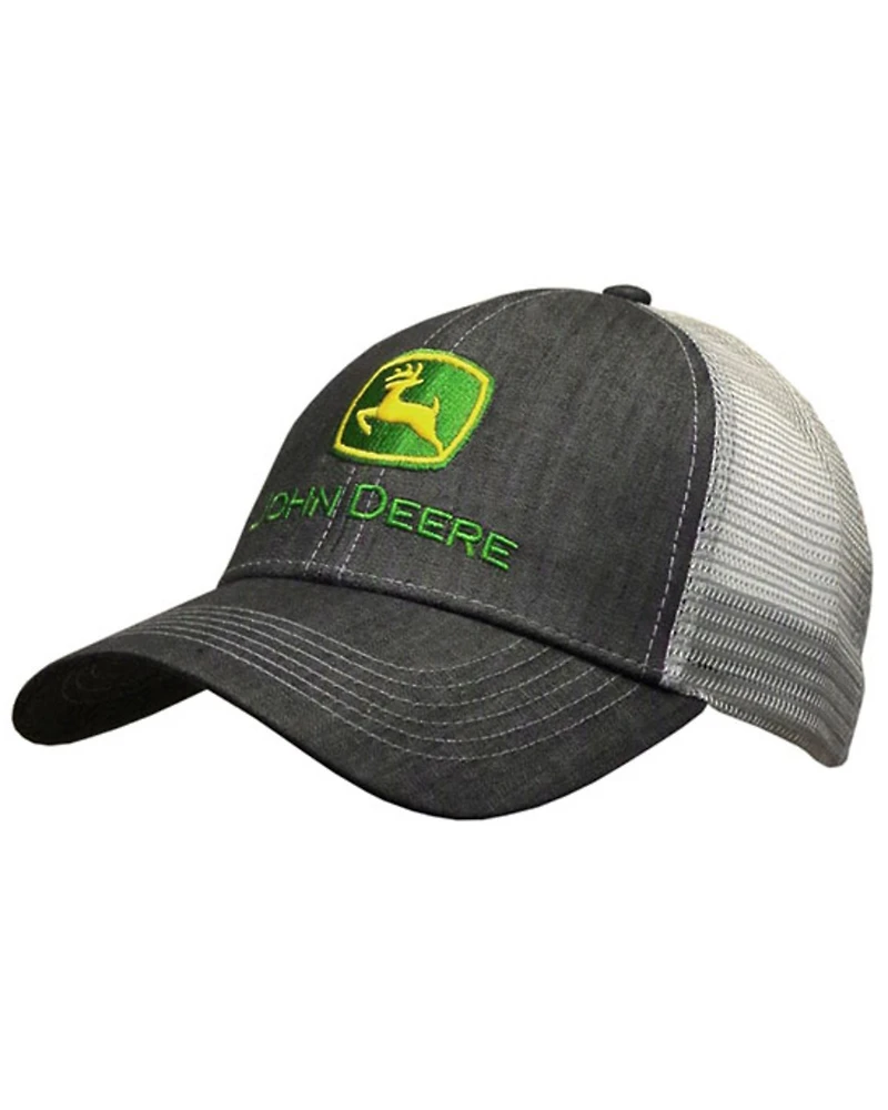John Deere Men's Grey & White Embroidered Logo Mesh-Back Ball Cap