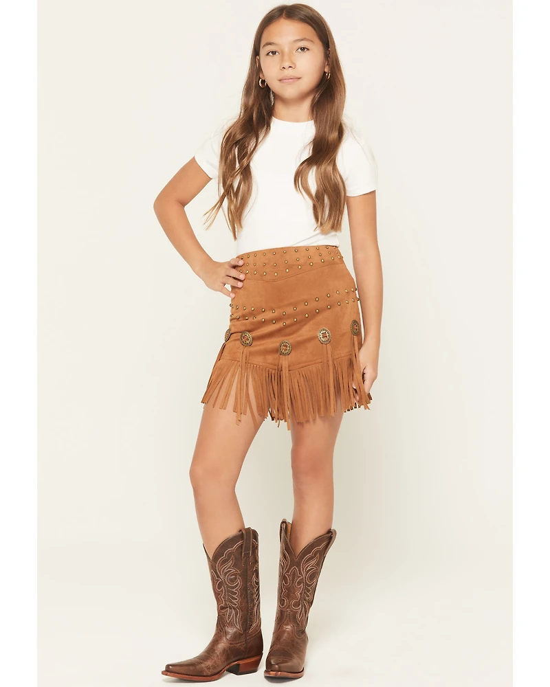 Fornia Girls' Faux Suede Fringe Skirt