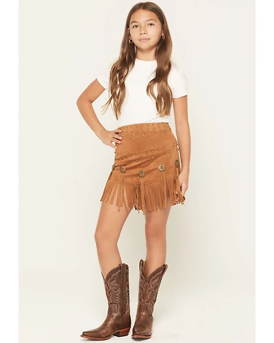 Fornia Girls' Faux Suede Fringe Skirt