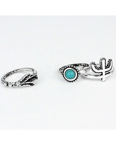 Shyanne Women's Silver 3-piece Cactus Turquoise Stone Ring Set