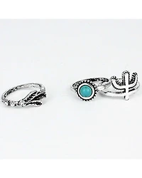 Shyanne Women's Silver 3-piece Cactus Turquoise Stone Ring Set