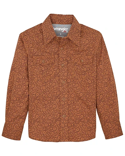 Wrangler 20X Boys' Paisley Print Long Sleeve Snap Stretch Western Shirt