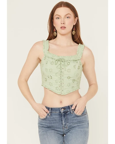 Rock & Roll Denim Women's Sleeveless Eyelet Corset Style Top