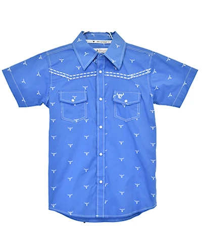 Cowboy Hardware Boys' Scattered Skull Short Sleeve Snap Western Shirt