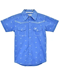 Cowboy Hardware Boys' Scattered Skull Short Sleeve Snap Western Shirt