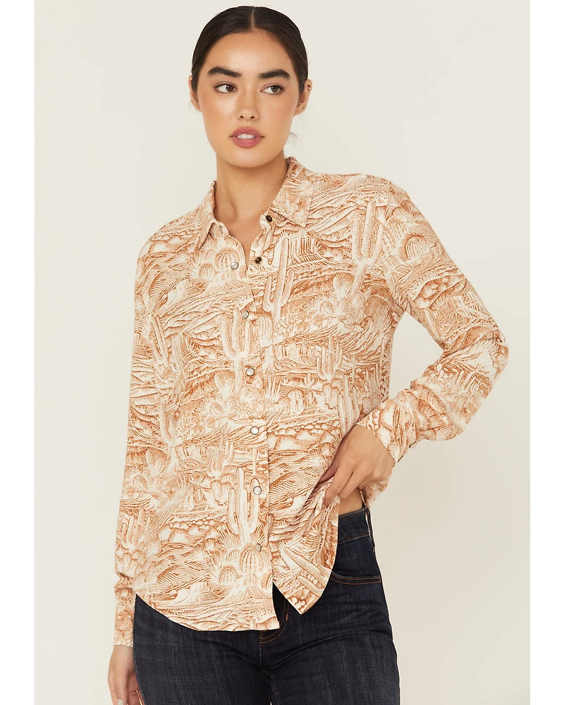 Idyllwind Women's Rockwall Conversation Print Feather Light Long Sleeve Pearl Snap Western Shirt