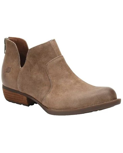Born Women's Distressed Taupe Kerri Full-Grain Fashion Bootie - Round Toe