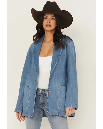 Wrangler Women's Modern Button-Down Denim Blazer