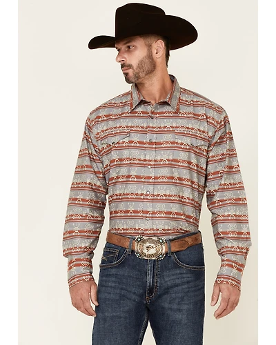 Roper Men's Gray Southwestern Blanket Stripe Long Sleeve Pearl Snap Western Shirt