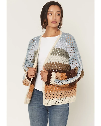 Elan Women's Stripe Crochet Cardigan