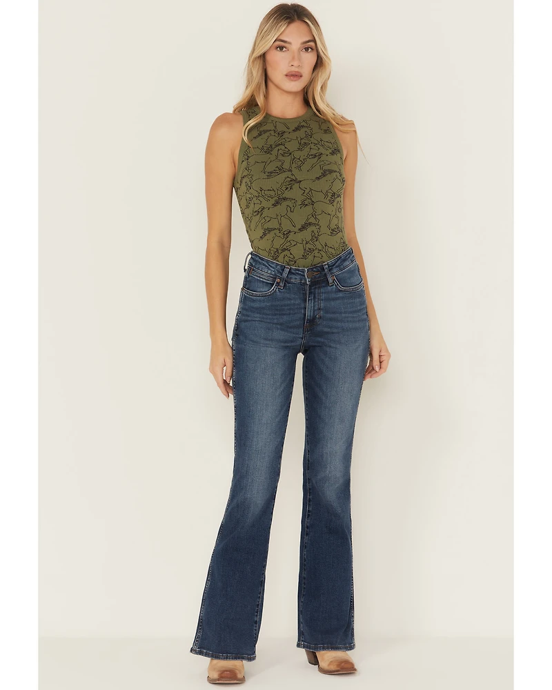 Wrangler Retro Women's Medium Wash Aria High Rise Flare Stretch Denim Jeans