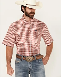 Wrangler Men's Plaid Print Short Sleeve Snap Performance Western Shirt