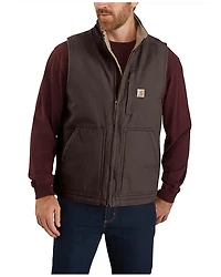 Carhartt Men's Dark Brown Washed Duck Sherpa Lined Mock Neck Work Vest - Big
