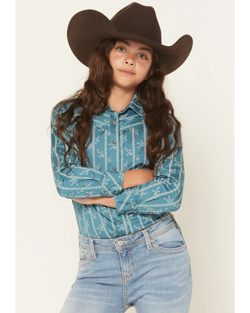 Shyanne Girls' Wallpaper Print Long Sleeve Snap Stretch Western Shirt