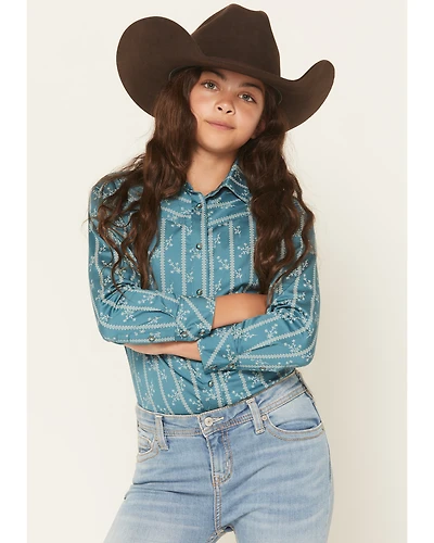 Shyanne Girls' Wallpaper Print Long Sleeve Snap Stretch Western Shirt
