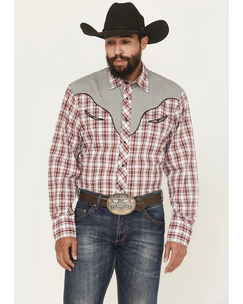 Roper Men's Plaid Print Embroidered Long Sleeve Snap Stretch Western Shirt