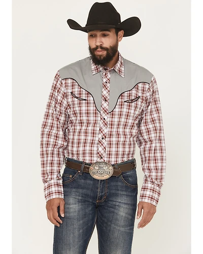 Roper Men's Plaid Print Embroidered Long Sleeve Snap Stretch Western Shirt