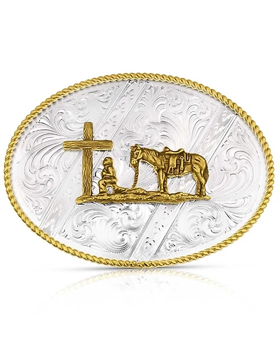 Montana Silversmiths Men's Engraved Christian Cowboy Belt Buckle