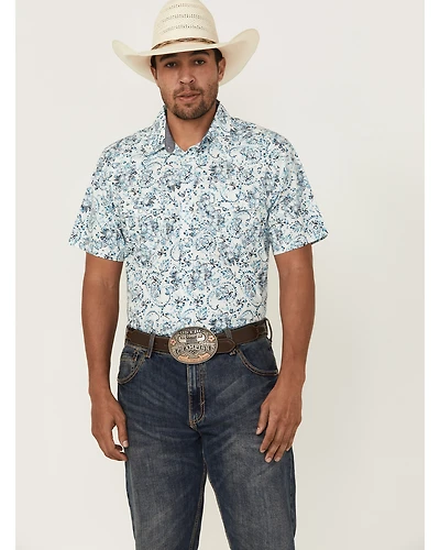 Cody James Men's Frontier Threads Floral Paisley Print Short Sleeve Snap Western Shirt