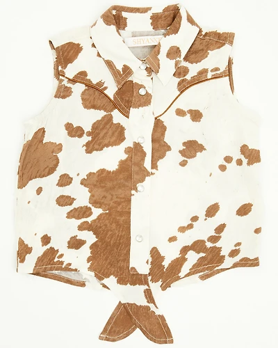 Shyanne Toddler Girls' Cow Print Sleeveless Snap Tie Front Shirt