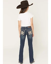 Rock & Roll Denim Girls' Dark Wash Star Embroidered Bootcut Stretch Jeans
