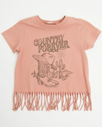 Shyanne Toddler Girls' Country Forever Fringe Short Sleeve Graphic Tee