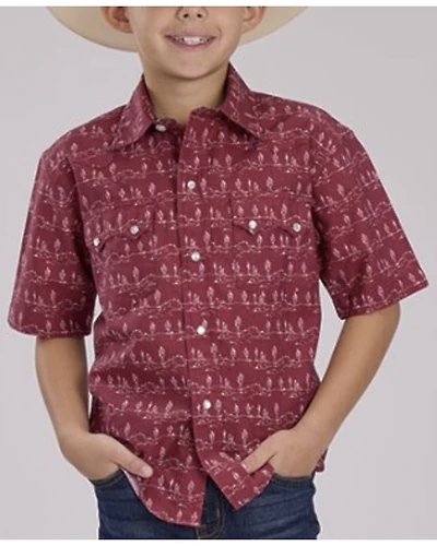 Roper Boys' Desert Print Short Sleeve Pearl Snap Western Shirt