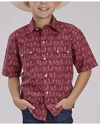 Roper Boys' Desert Print Short Sleeve Pearl Snap Western Shirt