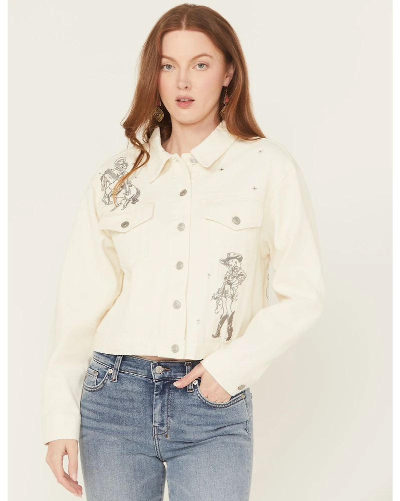 Blue B Women's Cowgirl Embroidered Denim Trucker Jacket