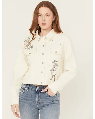 Blue B Women's Cowgirl Embroidered Denim Trucker Jacket