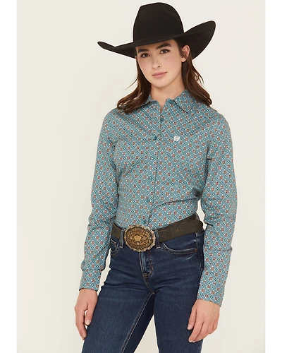 Cinch Women's Geo Print Long Sleeve Button-Down Western Shirt